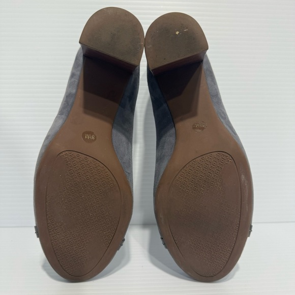Tory Burch Mini Miller Gray Suede Logo Heels Size 8 1/2 - Picture 14 of 15
